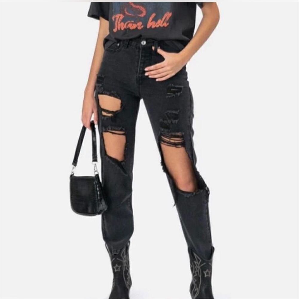 Adika Black Distressed Ripped high rise Jeans Sz XS/ 25 grunge whimsygoth
